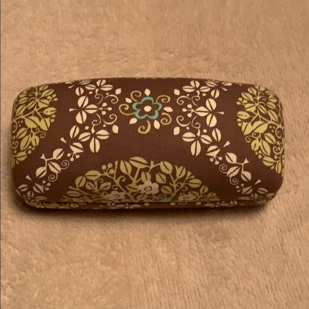 Brown white green Vera Bradley hard eyeglass case